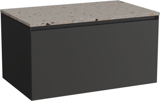 Balmani Idra meuble salle de bains suspendu 90 x 55 cm noir mat avec Stretto tablette simple en terrazzo greige terrazzo