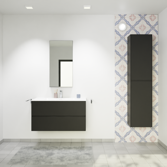 Storke Edge meuble salle de bains suspendu 95 x 52 cm noir mat avec Scuro High plan simple en quartz noir mat