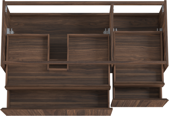 Balmani Fila hängender Waschbeckenunterschrank: 135 x 55 cm, asymmetrisch links, Nussbaum, Furnierholz, 4 Schubladen
