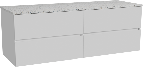 Storke Edge zwevend badmeubel 150 x 52 cm hoogglans wit met Tavola enkel of dubbel wastafelblad in mat wit/zwart terrazzo