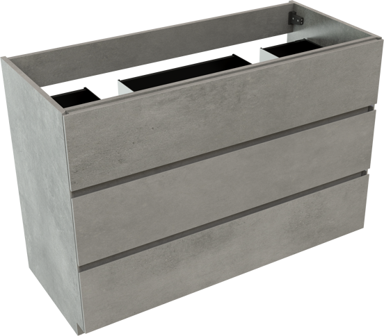 Storke Edge meuble sous-vasque a poser 120 x 52 cm béton gris foncé 3 tiroirs 2 découpés de siphon