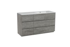 Storke Edge meuble salle de bains à poser 140 x 52 cm béton gris foncé avec Diva plan vasque asymétrique à droite en marbre composite blanc brillant