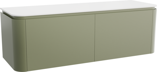 Balmani Moon hängendes Möbelstück Set: 160 x 55 cm, SalbeigrÃ¼n, mit Moon Einzel- oder Doppel Waschtischplatte, Solid Surface Weiß matt
