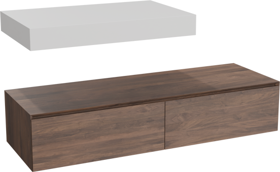 Balmani Mitra Elements meuble salle de bains suspendu 150 x 55 cm noyer américain avec Modus tablette simple 90 cm en solid surface blanc mat