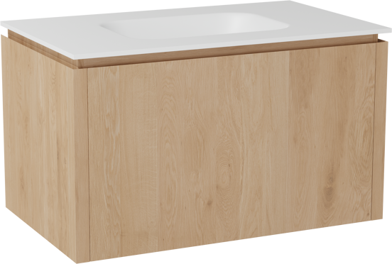 Balmani Eclips zwevend badmeubel 90 x 55 cm Natuur eiken met Tablo Arcato enkele wastafel in Solid Surface mat wit