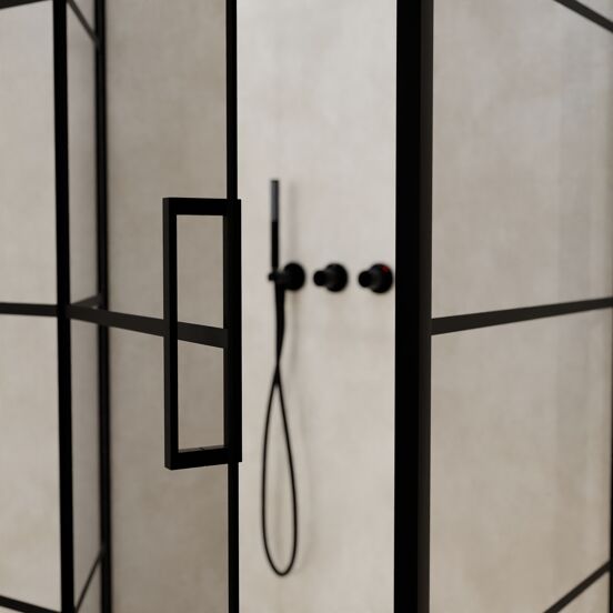 Balmani Senses Design douchehoek met linkse draaideur en vaste zijwand, 100 x 80 cm, Lined, Zwarte profielen, met coating