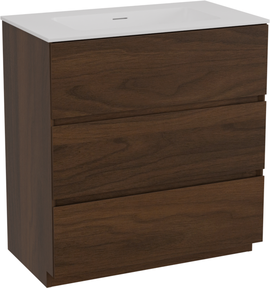 Storke Edge staand badkamermeubel 80 x 46 cm notelaar met Mata enkele wastafel in solid surface mat wit