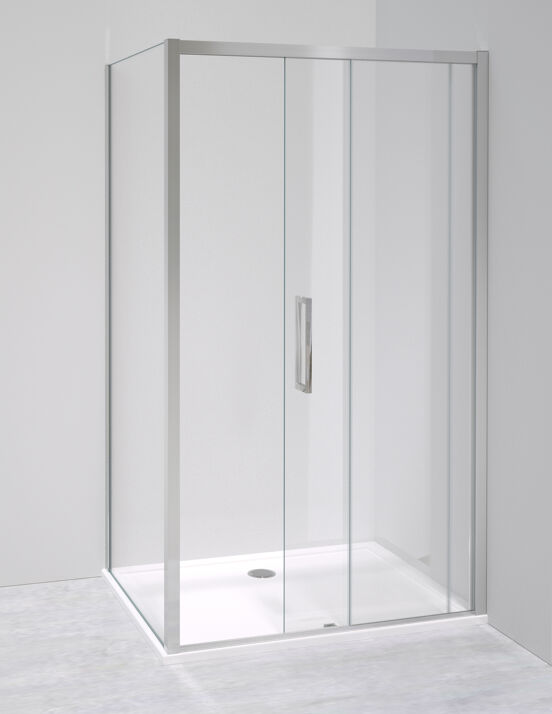 Luca Varess Senses douchehoek met schuifdeur en vaste zijwand 90 x 120 cm helder glas glanzend chroom profiel
