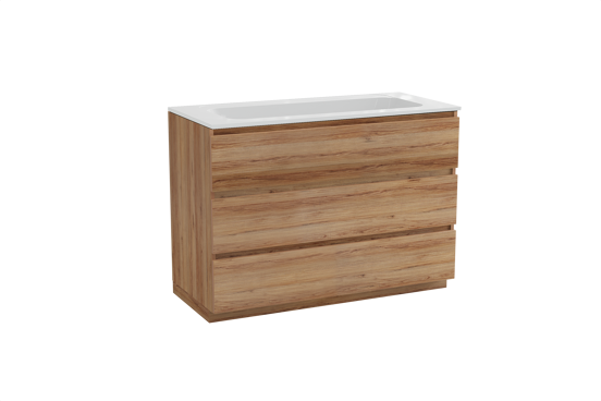 Balmani Lucida staand badkamermeubel 120 x 55 cm teak met Tablo Strada enkele wastafel in composietmarmer glanzend wit