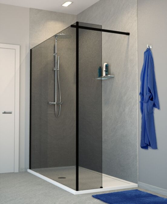 Balmani Modular inloopdouche met vaste zijwand 180 x 200 cm rookglas mat zwart profiel