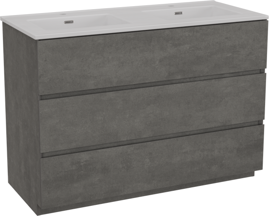 Storke Edge freistehendes Möbelstück Set: 120 x 52 cm, Beton dunkelgrau, mit Kera Doppelwaschtisch, Keramik Weiß matt