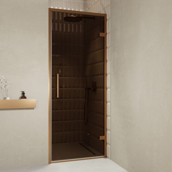 Balmani Senses Design douche draaideur rechts 90 cm x 210 cm Brons glas, Brushed Rosegold profielen