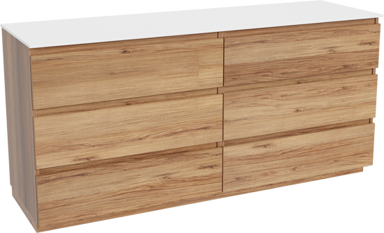 Balmani Lucida staand badkamermeubel 180 x 55 cm teak met Stretto enkel of dubbel tablet in solid surface mat wit