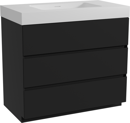 Storke Edge staand badkamermeubel 95 x 52 cm mat zwart met Mata High enkele wastafel in solid surface mat wit