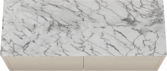 Balmani Eclips hängendes Möbelstück Set: 150 x 55 cm, Sandbeige, mit Stretto Einzel- oder Doppel Waschtischplatte Carrara-Marmor, Vertikale symmetrische gerade Rippe