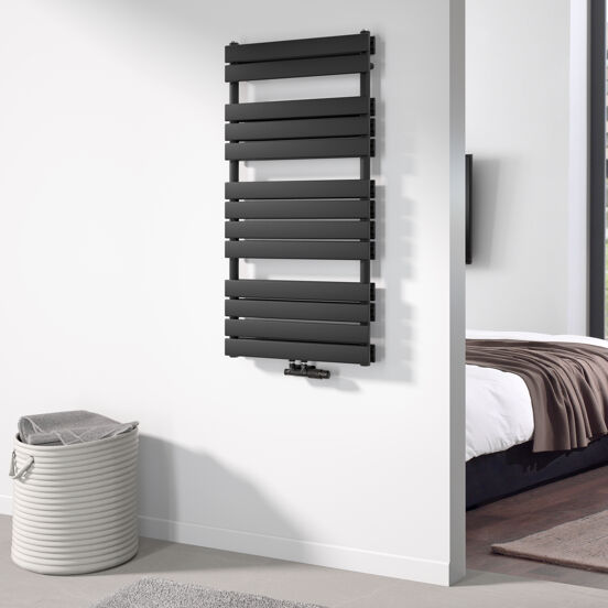 Vipera Vulcan dubbele handdoekradiator 60 x 123 cm elektrische verwarming mat zwart zij- en middenaansluiting 1.256W, weerstand inbegrepen