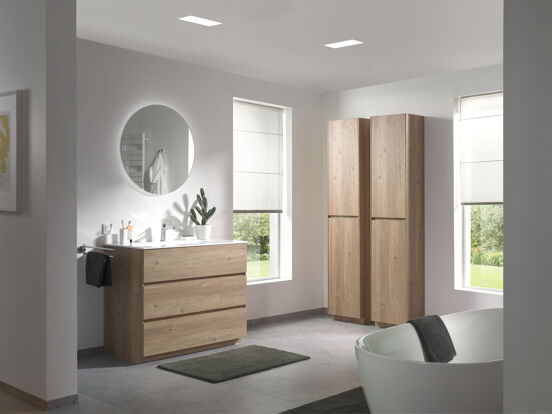 Storke Edge stehender Waschbeckenunterschrank: 105 x 52 cm, Eiche rustikal, 3 Schubladen