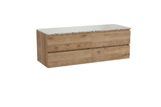 Balmani Lucida meuble salle de bains suspendu 150 x 55 cm chêne brut avec Stretto tablette simple ou double en blanc/noir mat terrazzo