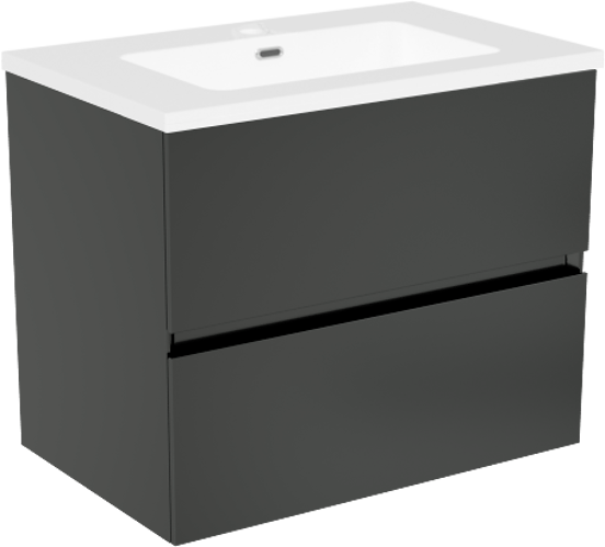 Storke Edge meuble salle de bains suspendu 60 x 40 cm noir mat avec Diva plan simple en marbre composite blanc brillant