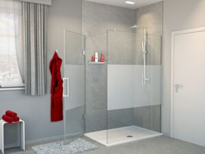 Balmani Modular inloopdouche met linkse deur 120 x 200 cm helder glas met matte strook glanzend chroom profiel