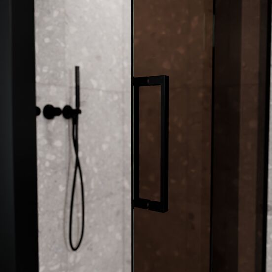 Balmani Senses Design douchecabine met rechtse schuifdeur en vaste zijwand, 120 x 90 cm, Brons, Mat zwart profielen