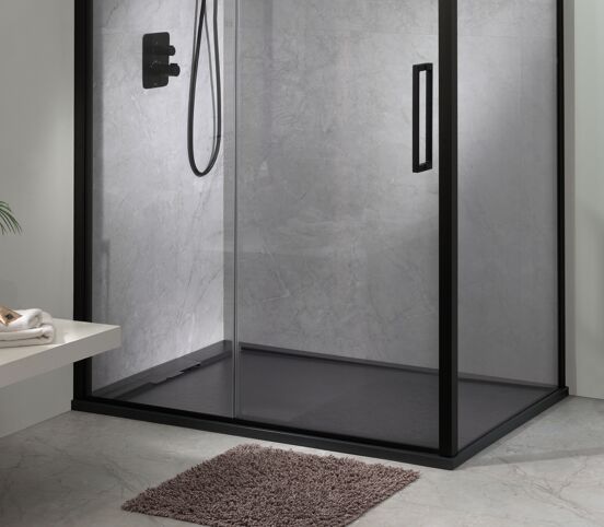 Balmani Indus douchebak 120 x 90 cm composietmarmer grafietgrijs leisteenstructuur