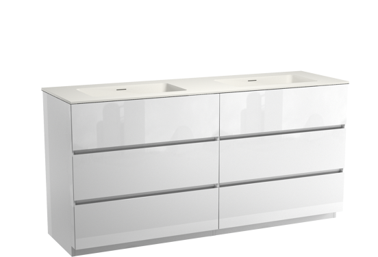 Storke Edge meuble salle de bains à poser 170 x 52 cm blanc brillant avec Mata double vasque en solid surface blanc mat
