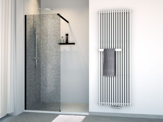 Balmani Modular nisdouche 90 x 200 cm linnen zwart glas mat zwart profiel