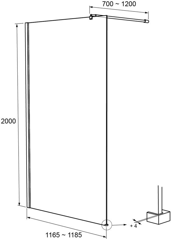Linie Walk-In inloopdouche 120 x 200 cm helder glas met matte strook glanzend chroom profiel