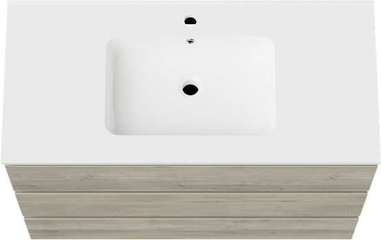 Linie Lado staand badmeubel 100 x 46 cm grijs eiken met Vano enkele wastafel in composietmarmer hoogglans wit