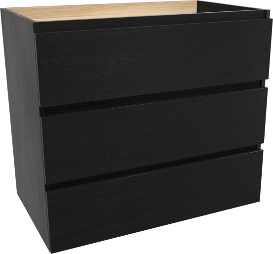 Balmani Lucida stehender Waschbeckenunterschrank: 90 x 55 cm, Eiche Schwarz, 3 Schubladen