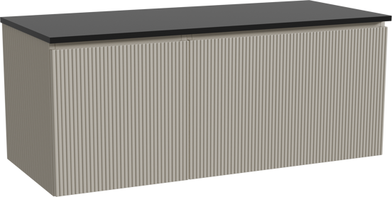 Storke Ribs zwevend badmeubel 120 x 52 cm zijdegrijs met Panton enkel of dubbel wastafelblad in gepoedercoate mdf mat zwart, Verticale symmetrische rechte ribbel