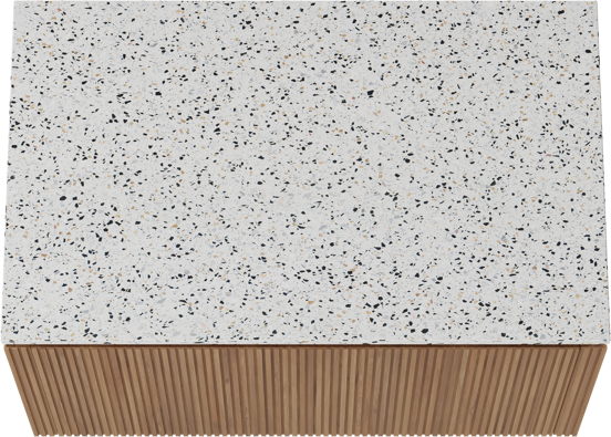 Balmani Eclips meuble salle de bains suspendu 90 x 55 cm Teck avec Stretto tablette simple en Bianco Nero Terrazzo, Nervure droite symétrique verticale