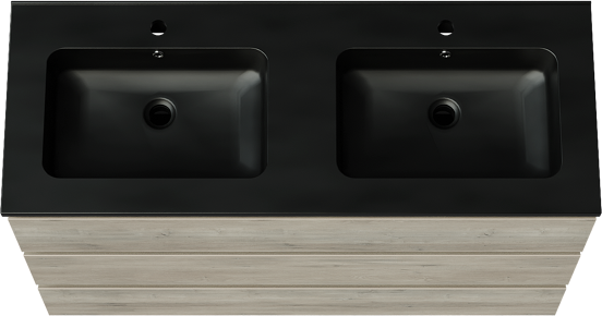 Linie Lado freistehendes Möbelstück Set: 120 x 46 cm, Graue Eiche, mit Vano Doppelwaschtisch, Marmorkomposit Schwarz matt