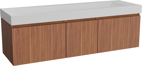 Balmani Sfera meuble salle de bains suspendu 180 x 55 cm noyer américain avec Modus plan simple pour 2 trous de robinet en solid surface blanc mat