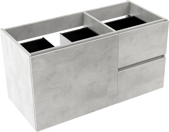 Storke Edge zwevende wastafelonderkast 100 x 46 cm asymmetrisch links beton zilvergrijs 3 lades