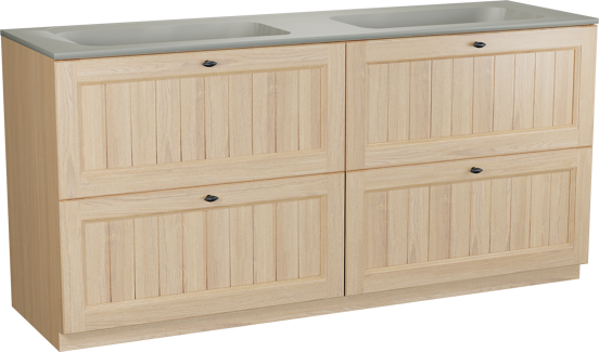 Balmani Lemon meuble salle de bains à poser 180 x 55 cm, placage chêne naturel avec Tablo Strada double vasque en soie grise
