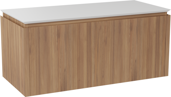Balmani Eclips meuble salle de bains suspendu 120 x 55 cm Teck avec Eclips tablette simple ou double en Solid Surface blanc mat