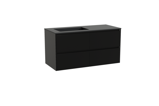 Storke Seda meuble salle de bains suspendu 120 x 52 cm noir mat avec Scuro vasque asymétrique gauche en quartz noir mat