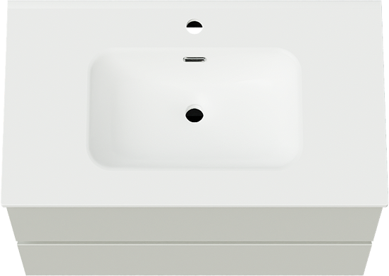 Linie Lado hängendes Möbelstück Set: 80 x 46 cm, Greige, mit Baro Einzelwaschtisch, Porzellan Weiß matt