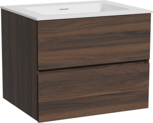 Storke Edge hängendes Möbelstück Set: 65 x 52 cm, Nussbaum, mit Mata Einzelwaschtisch, Solid Surface Weiß matt
