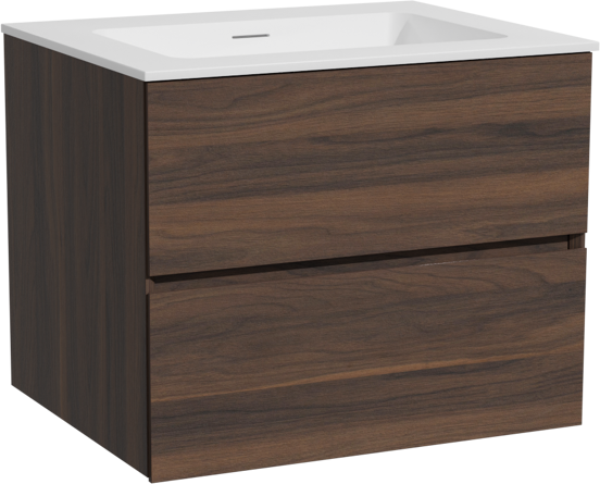 Storke Edge zwevend badkamermeubel 65 x 52 cm notelaar met Mata enkele wastafel in solid surface mat wit