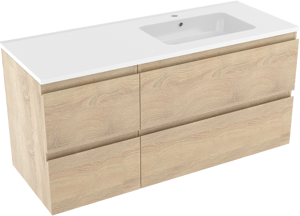Linie Lado meuble salle de bains suspendu 120 x 46 cm chêne blanc avec Vano vasque asymétrique droite en marbre composite blanc brillant
