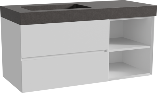 Storke Edge meuble salle de bains suspendu 120 x 52 cm blanc mat avec Scuro High plan vasque asymétrique à gauche en quartz noir mat
