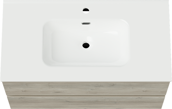 Linie Lado meuble salle de bains suspendu 90 x 46 cm chêne gris avec Baro plan simple en porcelaine blanc brillant
