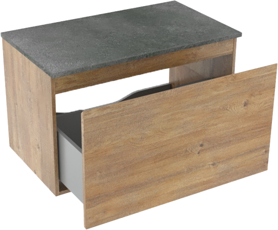 Linie Lado hängendes Möbelstück Set: 80 x 46 cm, Naturbelassene Eiche, mit Lado Einzel Waschtischplatte, Melamin Schiefergrau