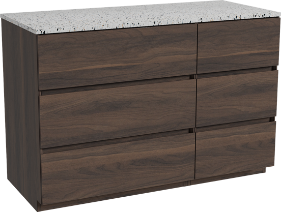 Storke Edge meuble salle de bains à poser 120 x 52 cm noyer avec Tavola tablette simple ou double en blanc/noir mat terrazzo