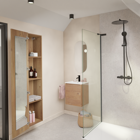 Storke Seda meuble salle de bains suspendu 45 x 35 cm chêne brut avec Diva plan simple en marbre composite blanc brillant