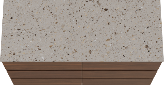Balmani Lucida meuble salle de bains à poser 135 x 55 cm noyer américain avec Stretto tablette simple ou double en terrazzo greige terrazzo