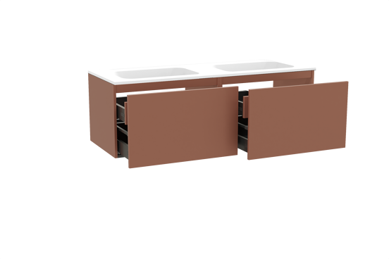 Balmani Sfera hängendes Möbelstück Set: 150 x 55 cm, Cotto, mit Tablo Strada Doppelwaschtisch, Marmorkomposit Weiß matt